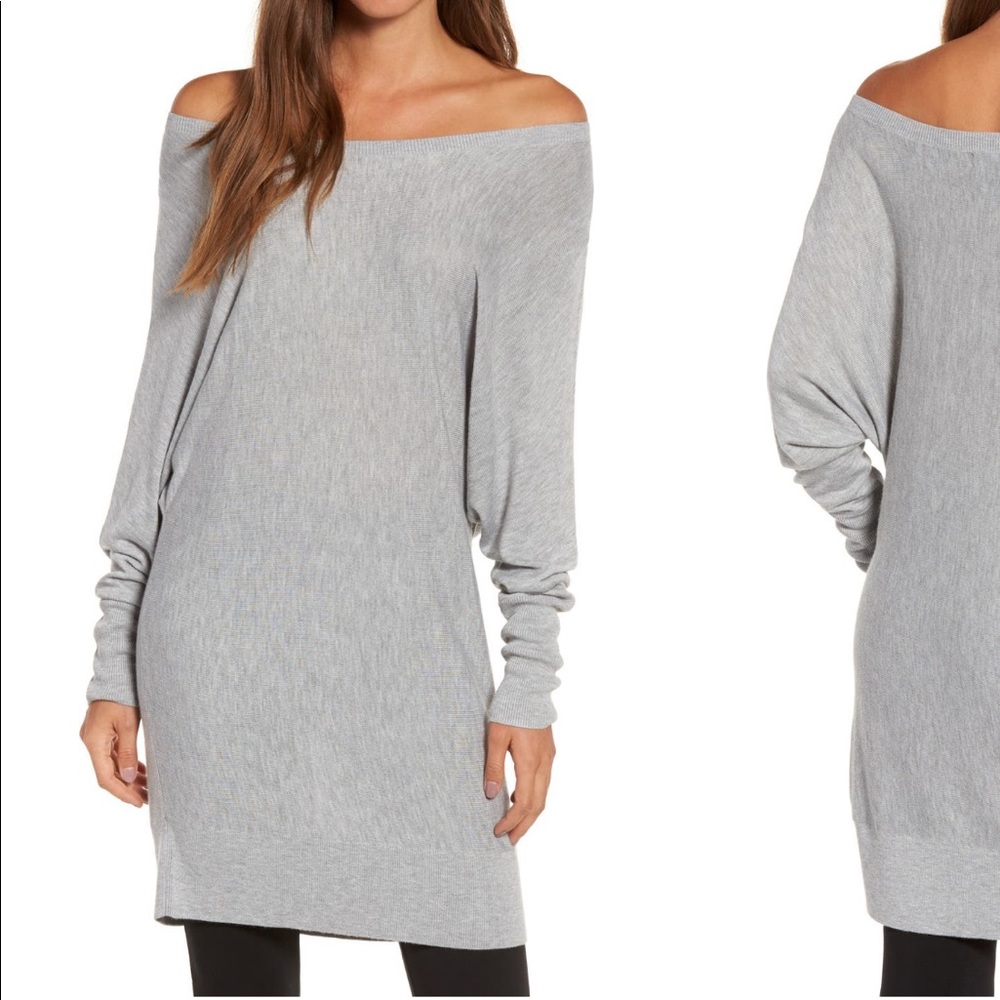 Trouve Light Gray Off-Shoulder Knit Dress